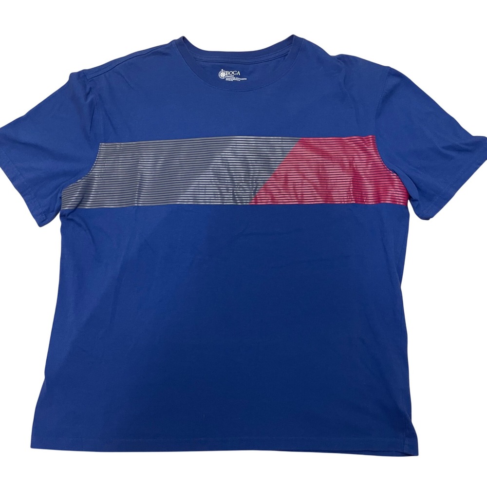 Boca Classics Men's Blue‎ Short Sleeve Crew Neck T-Shirt Striped Accent Size L